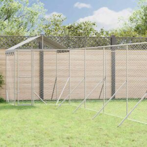 Ezüstszínű horganyzott acél kutyakennel tetővel 12x12x2,5 m