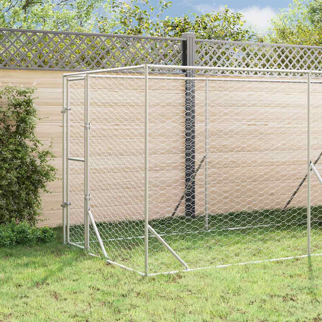 Ezüstszínű horganyzott acél kutyakennel tetővel 2x6x2,5 m