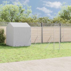 Ezüstszínű horganyzott acél kutyakennel tetővel 10x6x2,5 m
