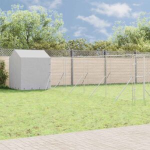 Ezüstszínű horganyzott acél kutyakennel tetővel 10x10x2,5 m