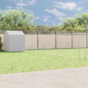 Ezüstszínű horganyzott acél kutyakennel tetővel 12x12x2,5 m