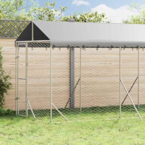 Ezüstszínű horganyzott acél kutyakennel tetővel 2x6x2,5 m
