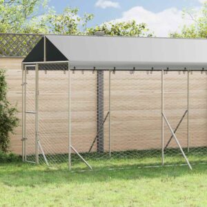 Ezüstszínű horganyzott acél kutyakennel tetővel 2x10x2,5 m