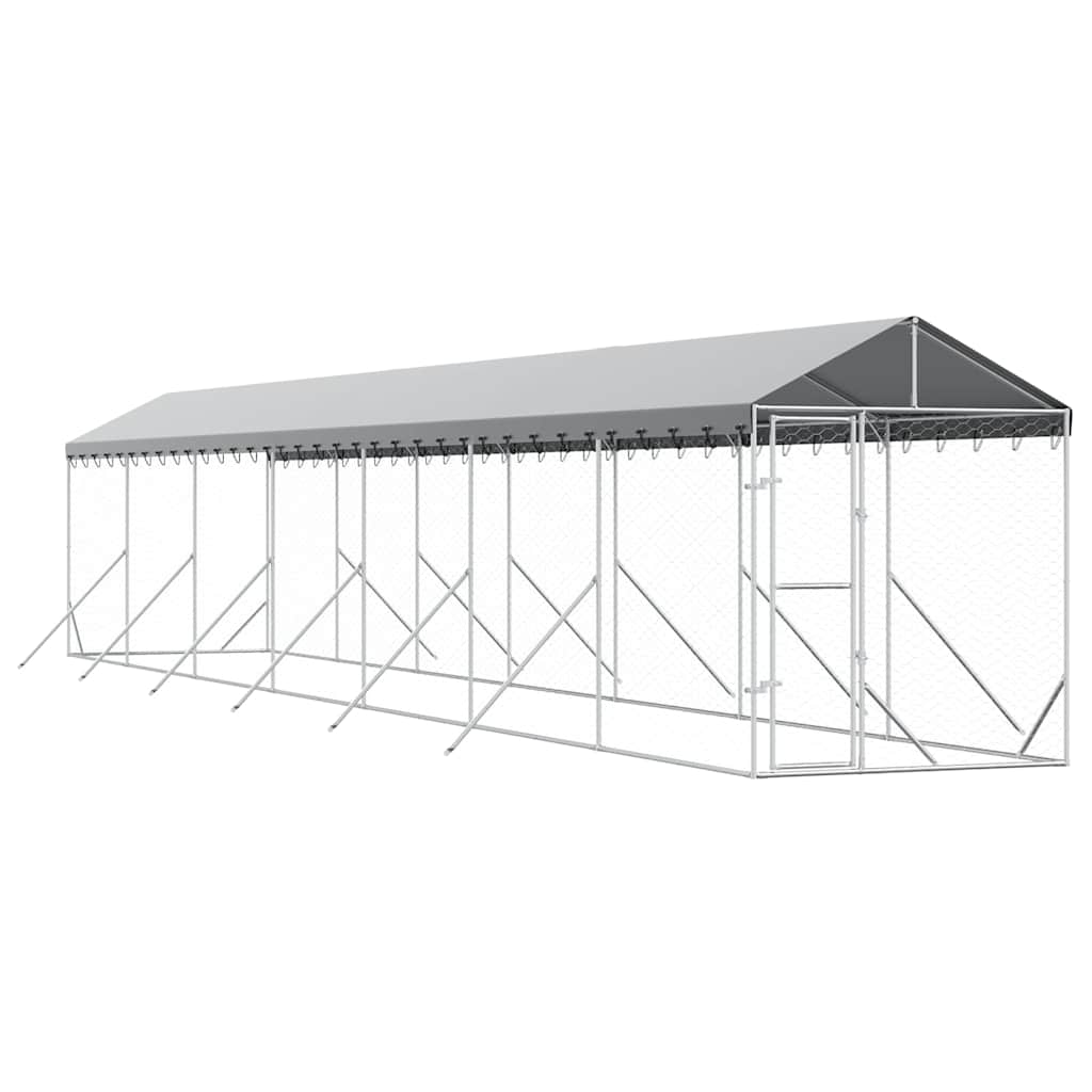 Ezüstszínű horganyzott acél kutyakennel tetővel 2x14x2,5 m - Image 2
