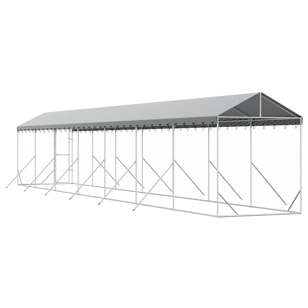 Ezüstszínű horganyzott acél kutyakennel tetővel 2x14x2,5 m - Image 4