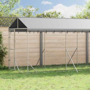 Ezüstszínű horganyzott acél kutyakennel tetővel 2x14x2,5 m