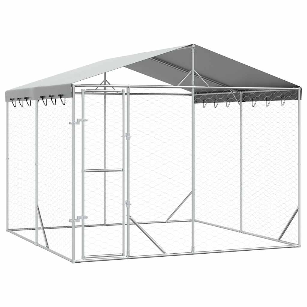 Ezüstszínű horganyzott acél kutyakennel tetővel 3x3x2,5 m - Image 2