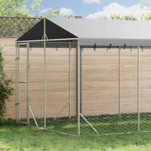 Ezüstszínű horganyzott acél kutyakennel tetővel 3x4,5x2,5 m