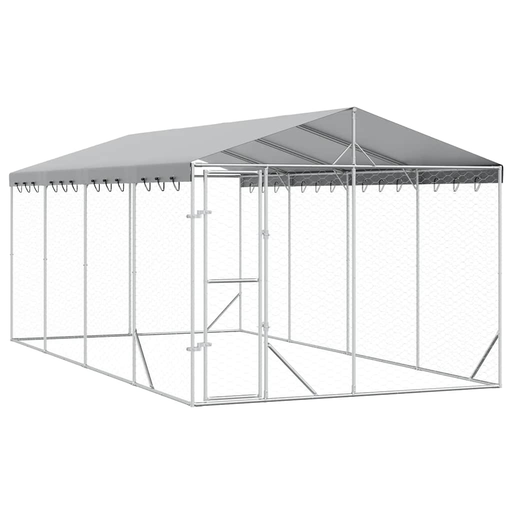 Ezüstszínű horganyzott acél kutyakennel tetővel 3x6x2,5 m - Image 2