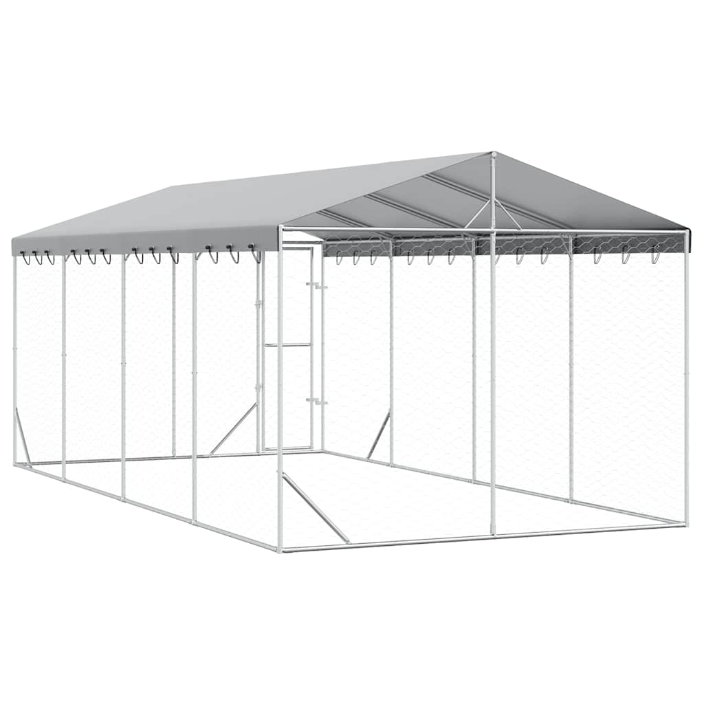 Ezüstszínű horganyzott acél kutyakennel tetővel 3x6x2,5 m - Image 4