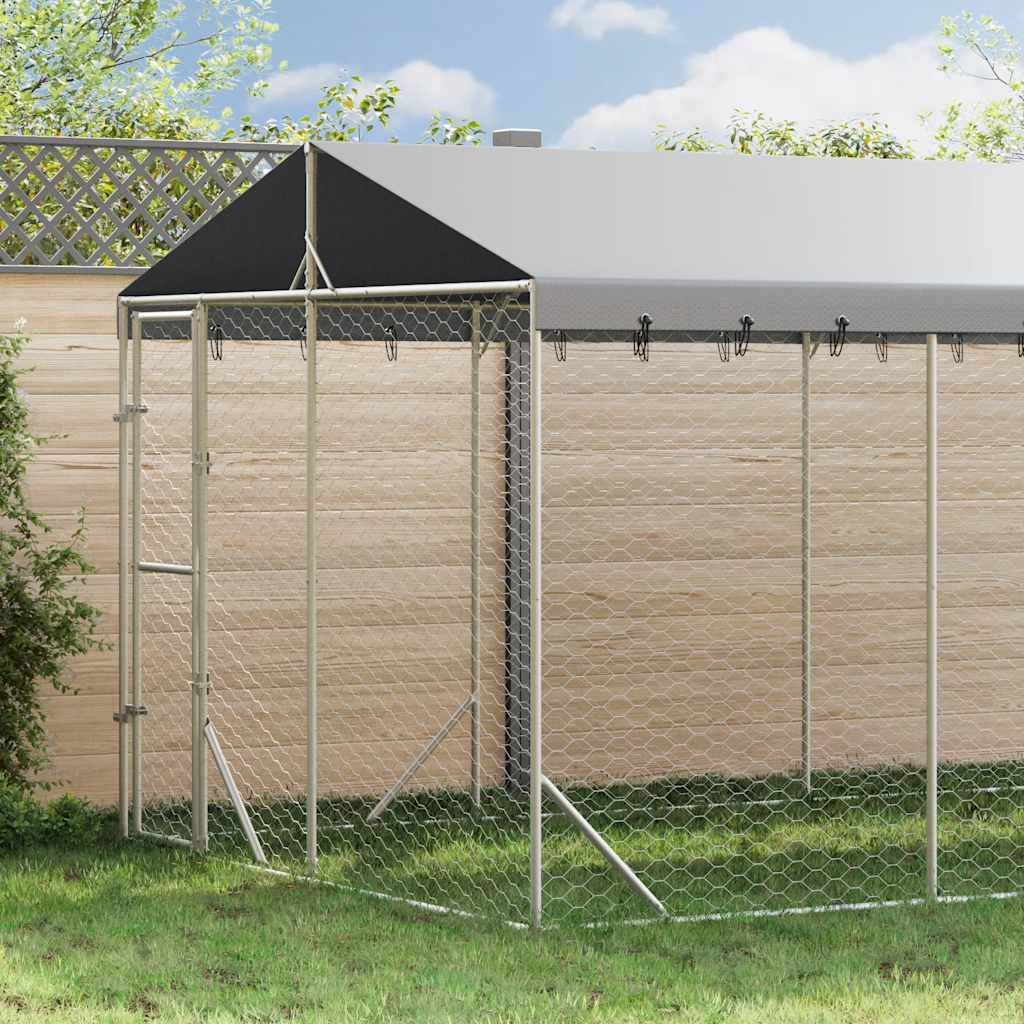 Ezüstszínű horganyzott acél kutyakennel tetővel 3x6x2,5 m