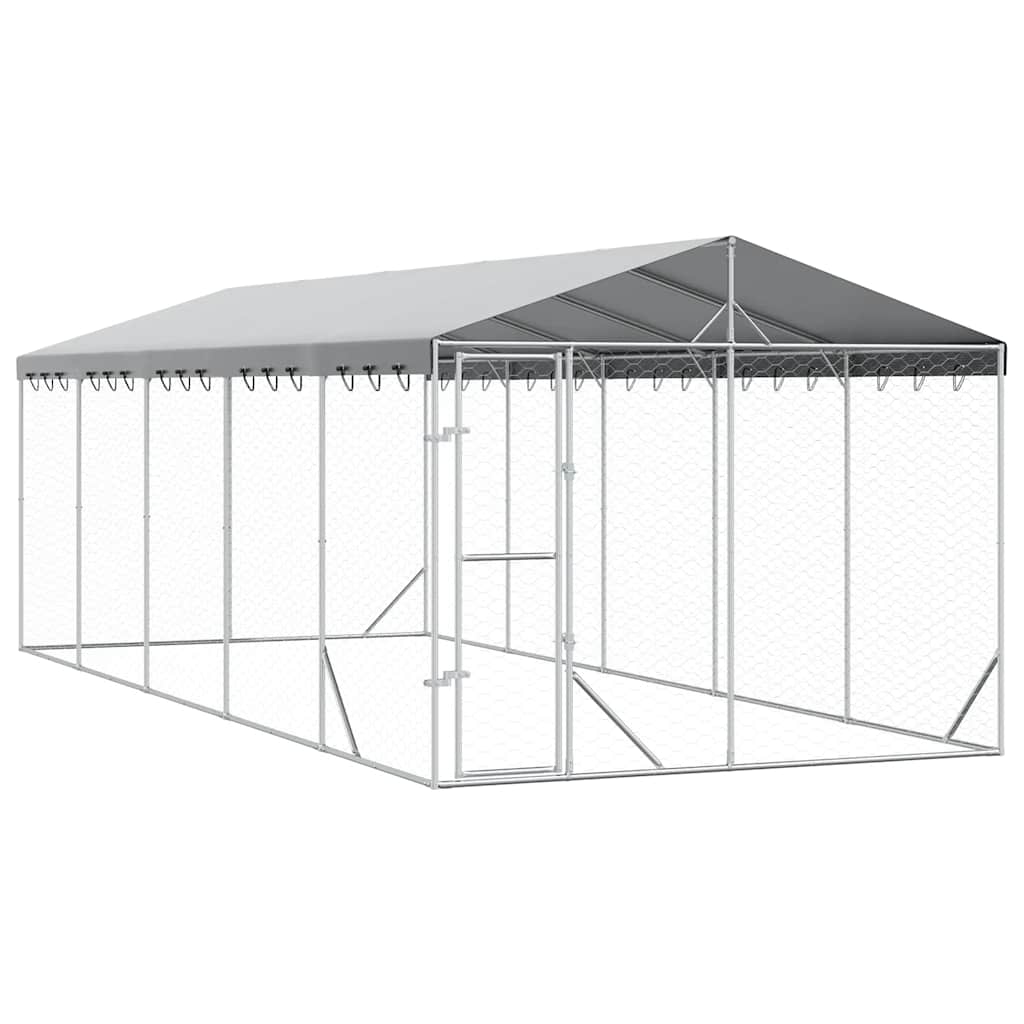 Ezüstszínű horganyzott acél kutyakennel tetővel 3x7,5x2,5 m - Image 2