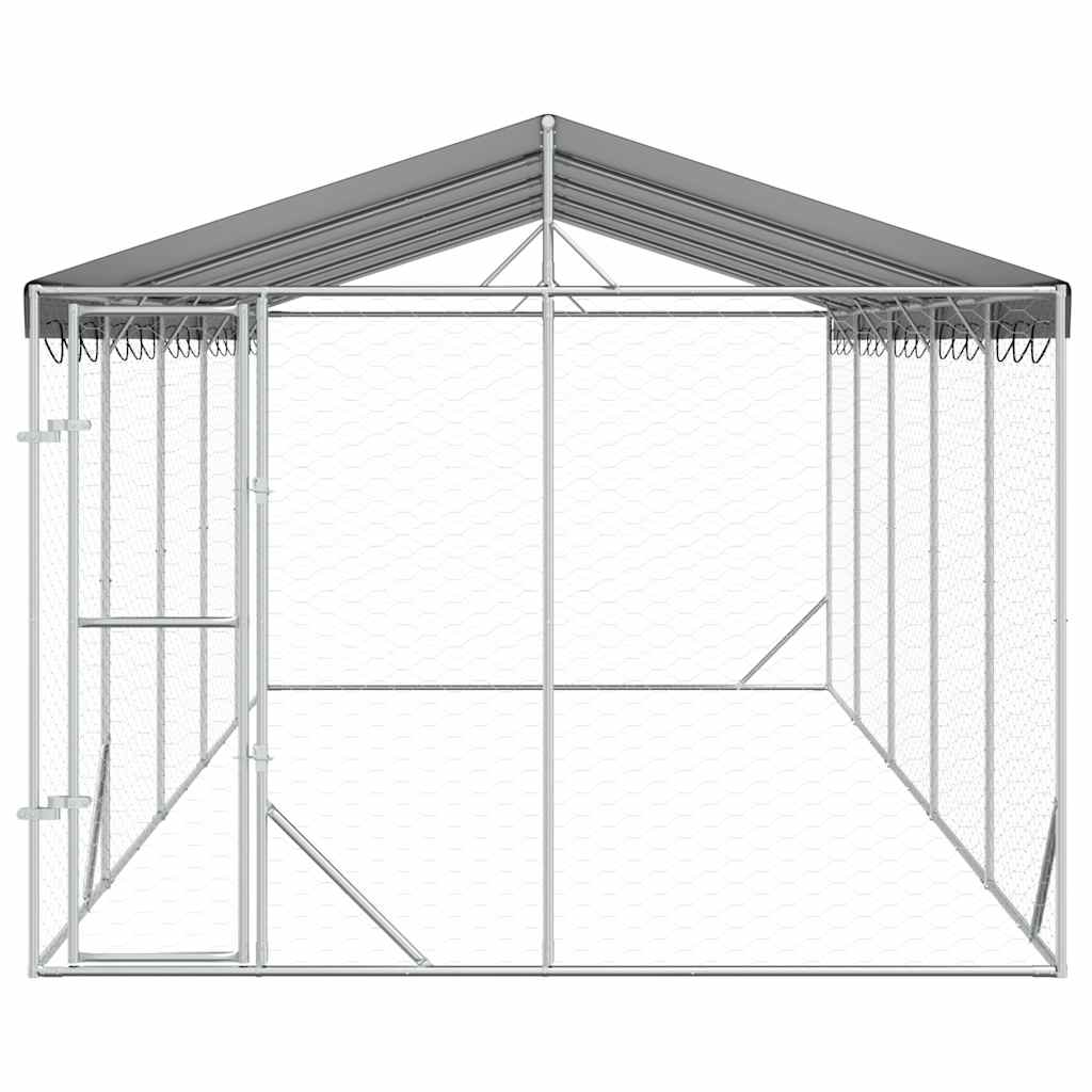 Ezüstszínű horganyzott acél kutyakennel tetővel 3x7,5x2,5 m - Image 3