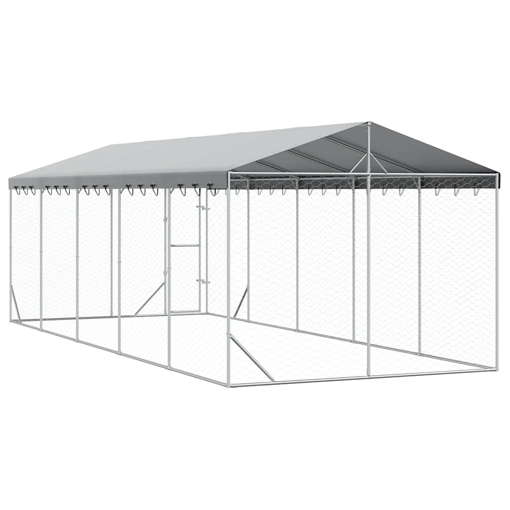 Ezüstszínű horganyzott acél kutyakennel tetővel 3x7,5x2,5 m - Image 4