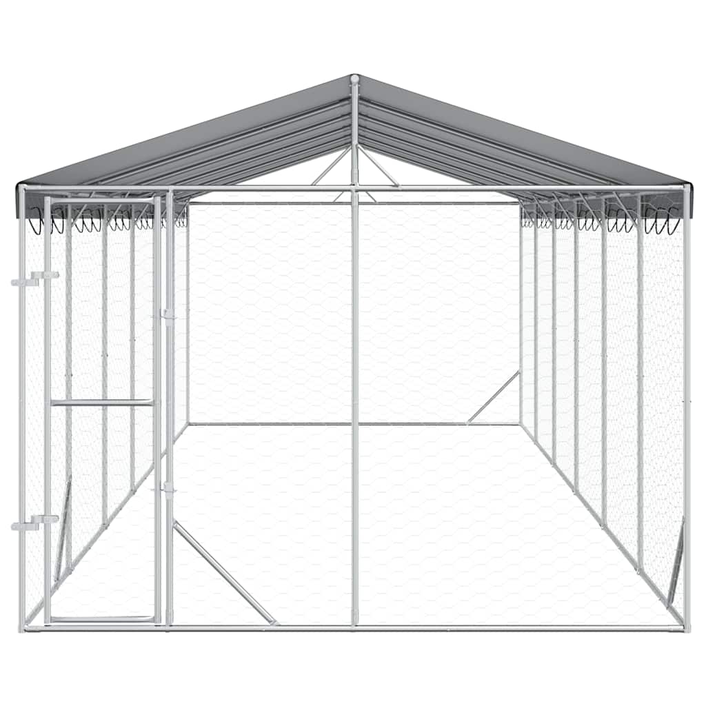 Ezüstszínű horganyzott acél kutyakennel tetővel 3x9x2,5 m - Image 3