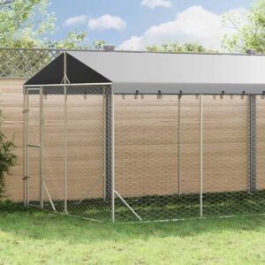 Ezüstszínű horganyzott acél kutyakennel tetővel 3x9x2,5 m