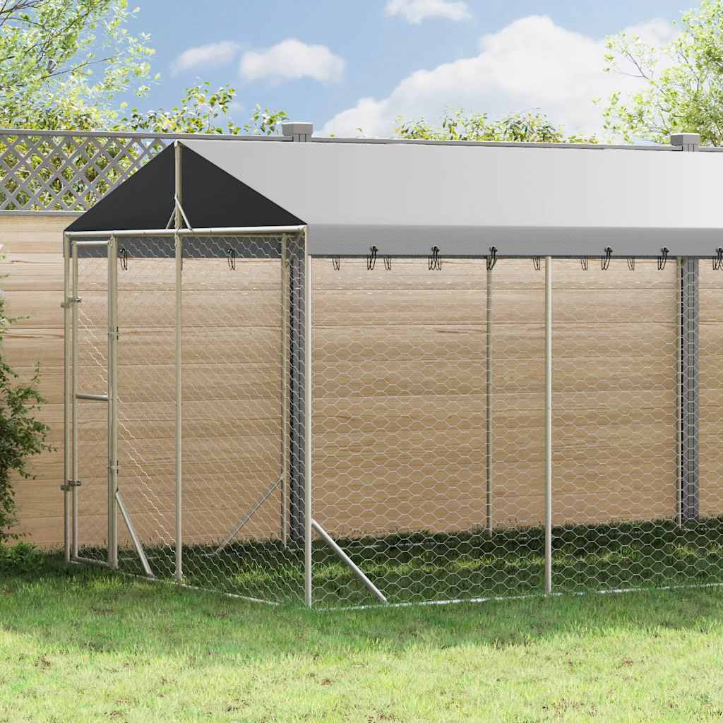 Ezüstszínű horganyzott acél kutyakennel tetővel 3x9x2,5 m