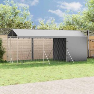 Ezüstszínű horganyzott acél kutyakennel tetővel 2x6x2,5 m