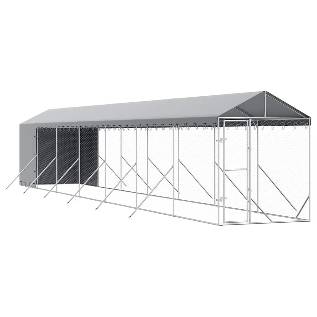 Ezüstszínű horganyzott acél kutyakennel tetővel 2x14x2,5 m - Image 2