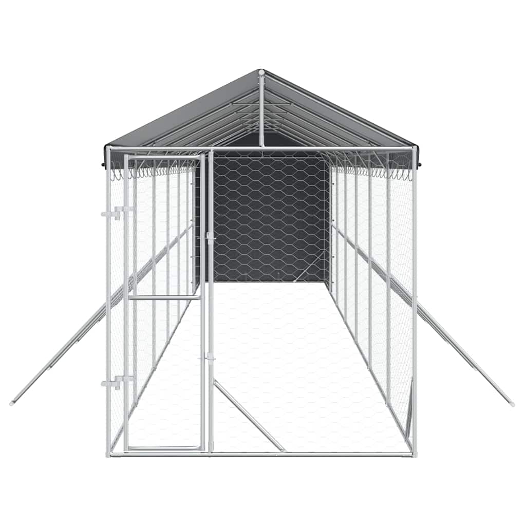Ezüstszínű horganyzott acél kutyakennel tetővel 2x14x2,5 m - Image 4