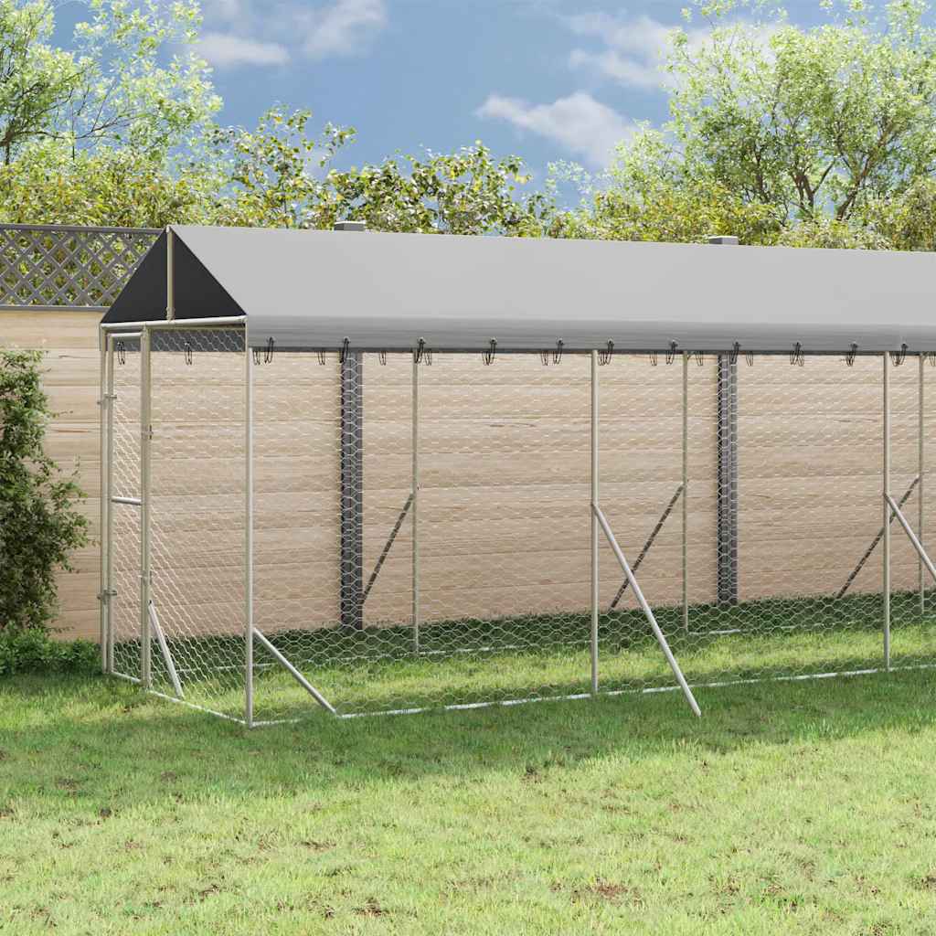 Ezüstszínű horganyzott acél kutyakennel tetővel 2x14x2,5 m