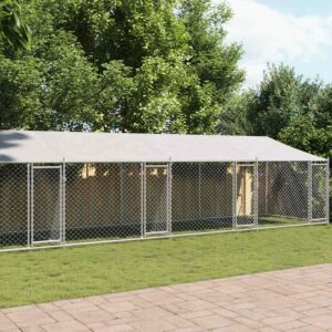 Szürke horganyzott acél kutyaketrec tetővel és ajtókkal 10x2x2m