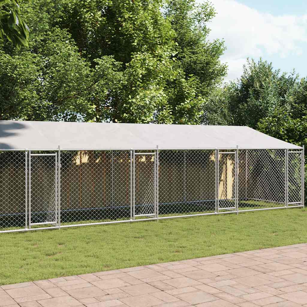 Szürke horganyzott acél kutyaketrec tetővel és ajtókkal 10x2x2m
