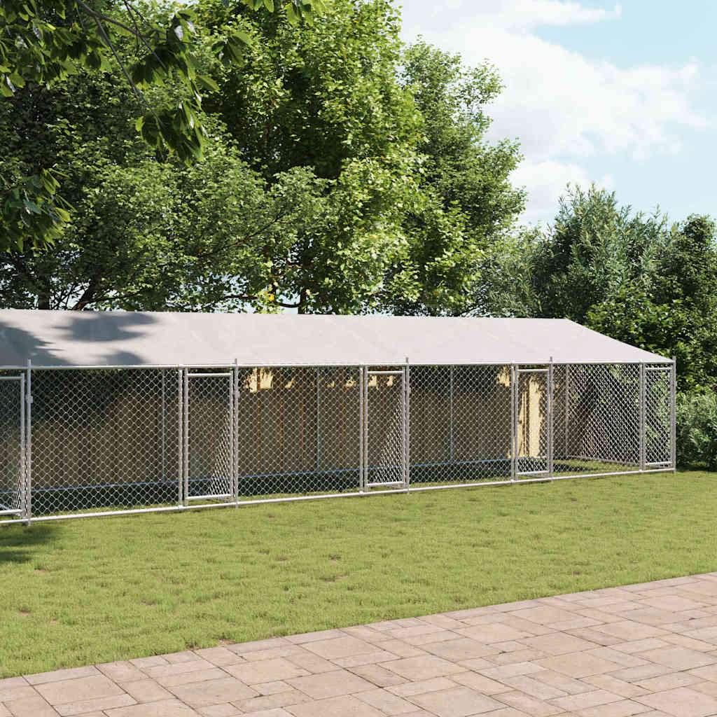 Szürke horganyzott acél kutyaketrec tetővel és ajtókkal 12x2x2m - Image 3