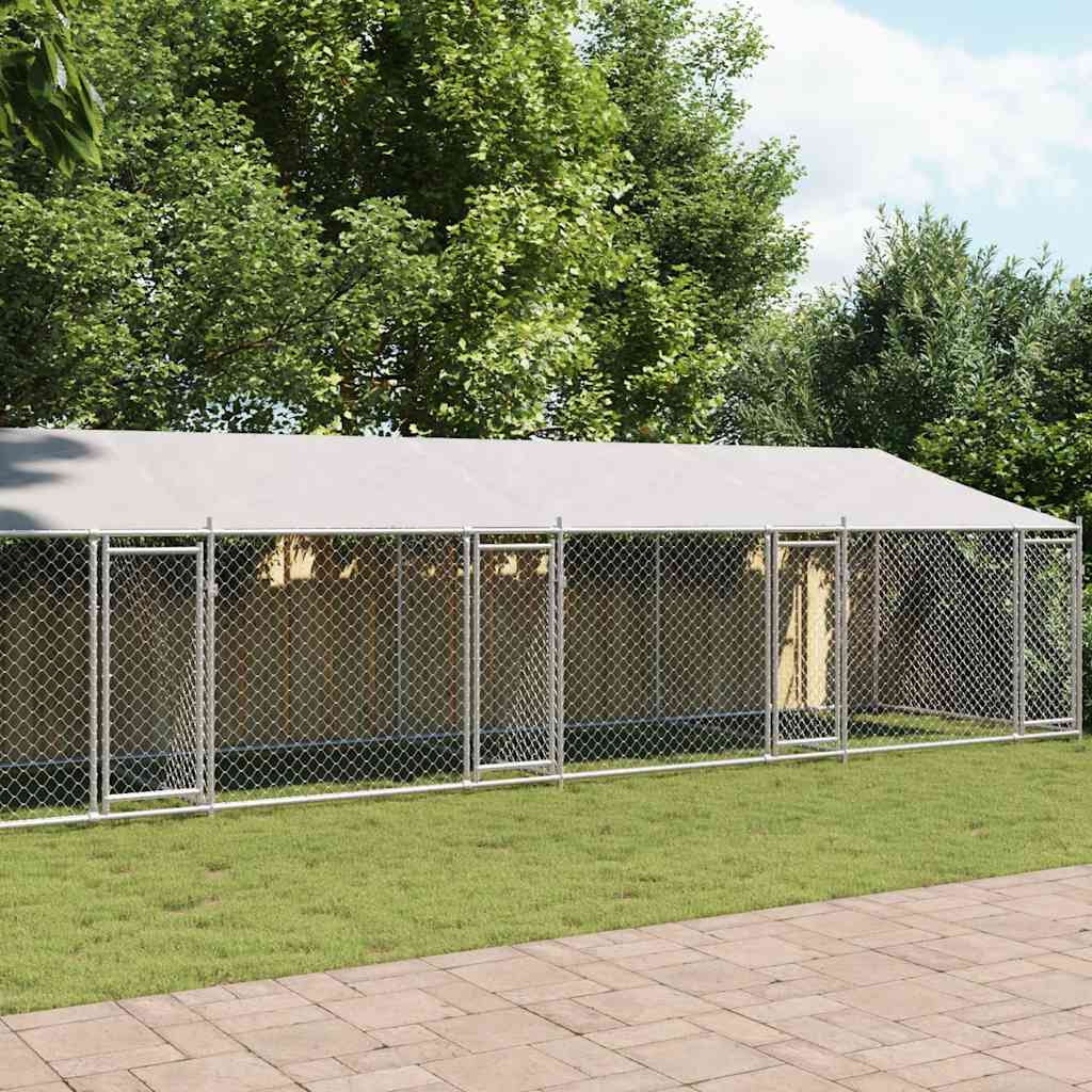 Szürke horganyzott acél kutyaketrec tetővel és ajtókkal 12x2x2m