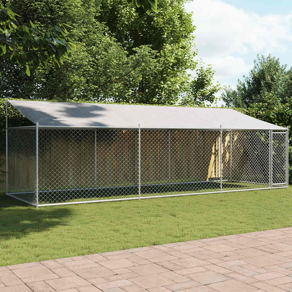 Szürke horganyzott acél kutyaketrec tetővel és ajtókkal 6x2x2 m - Image 3