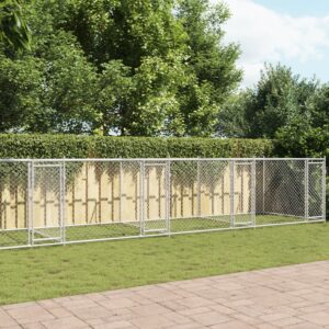 Szürke horganyzott acél kutyaketrec ajtókkal 10 x 2 x 1,5 m