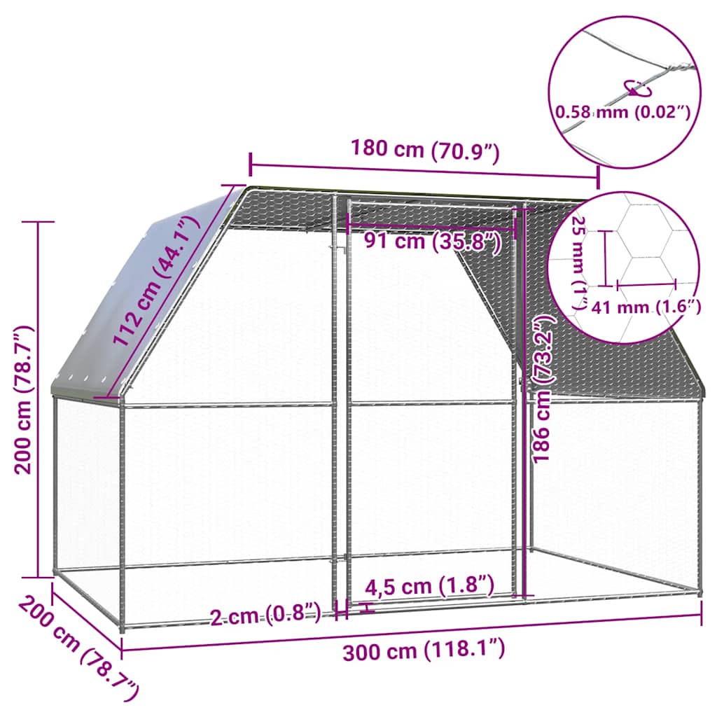 Ezüst és szürke horganyzott acél csirkeketrec 3 x 2 x 2 m - Image 4