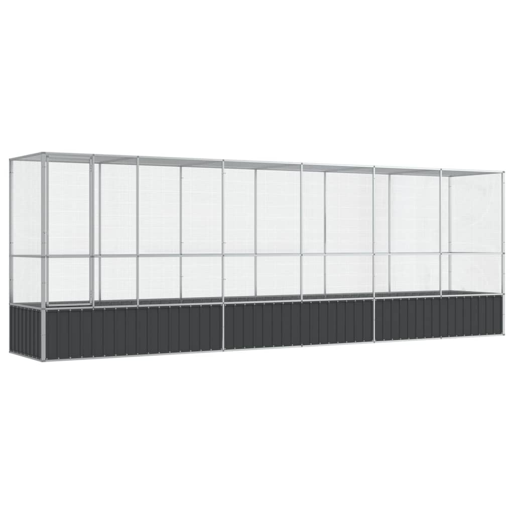 Ezüstszínű acél madárház bővítménnyel 626,5x107x212 cm - Image 2