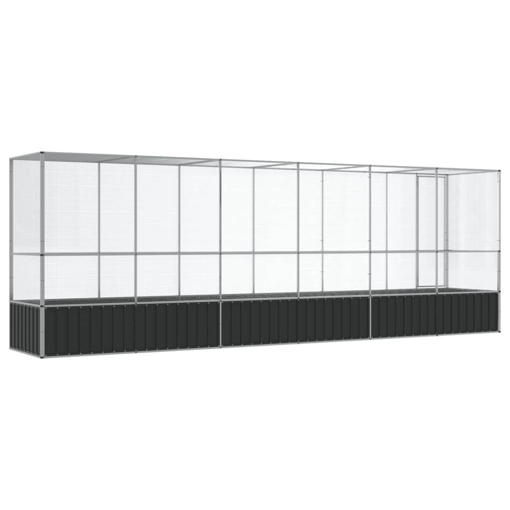 Ezüstszínű acél madárház bővítménnyel 626,5x107x212 cm - Image 4