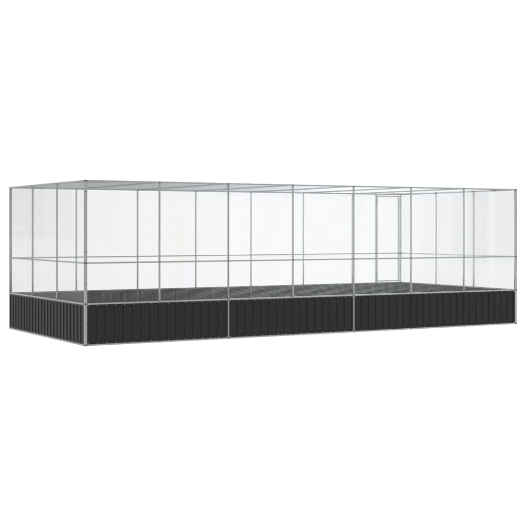 Ezüstszínű acél madárház bővítménnyel 725x307x212 cm - Image 4
