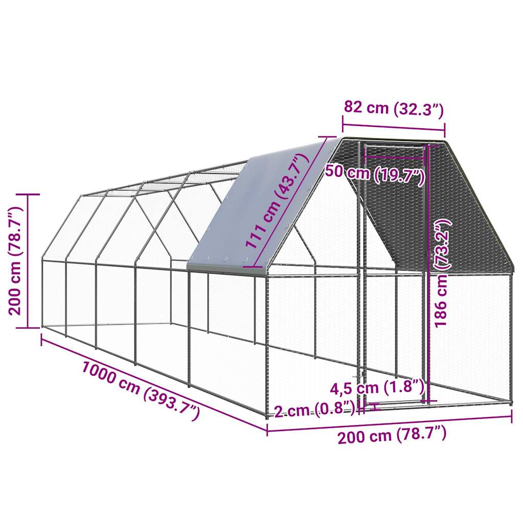 Horganyzott acél tyúkketrec 2 x 10 x 2 m - Image 5