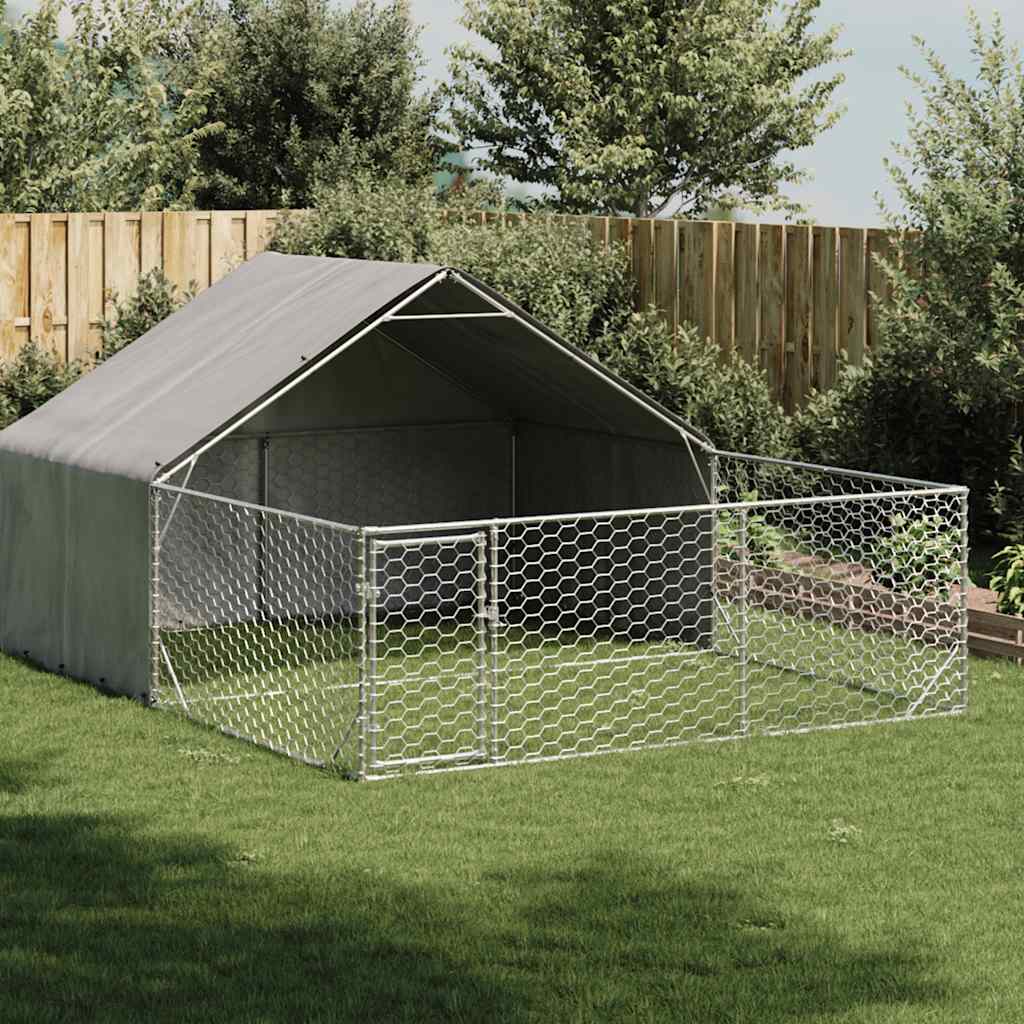Horganyzott acél kültéri kutyafuttató kifutóval 4x3x1,9 m