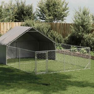 Horganyzott acél kültéri kutyafuttató kifutóval 6x3x1,9 m