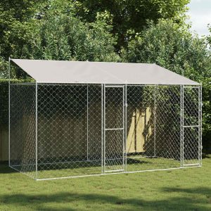 Kutya ketrec tetővel Ezüst 400 x 200 x 256 cm Acél és PE