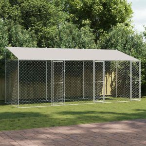 Kutya ketrec tetővel Ezüst 600 x 200 x 256 cm Acél és PE