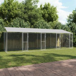 Kutya ketrec tetővel Ezüst 800 x 200 x 256 cm Acél és PE