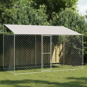 Kutya ketrec tetővel Ezüst 400 x 200 x 256 cm Acél és PE