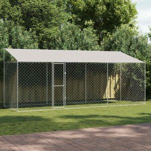 Kutya ketrec tetővel Ezüst 600 x 200 x 256 cm Acél és PE