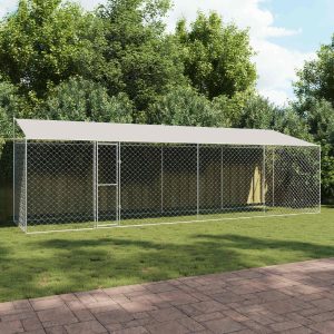Kutya ketrec tetővel Ezüst 800 x 200 x 256 cm Acél és PE