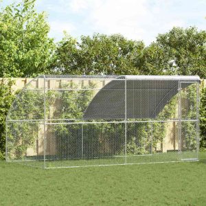 Csirkeketrec 1 ajtóval 2 db Ezüst 400x200x200 cm Acél és PE