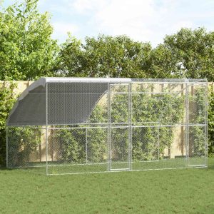 Csirkeól 2 ajtóval 2 db Ezüst 400x200x200 cm Acél és PE