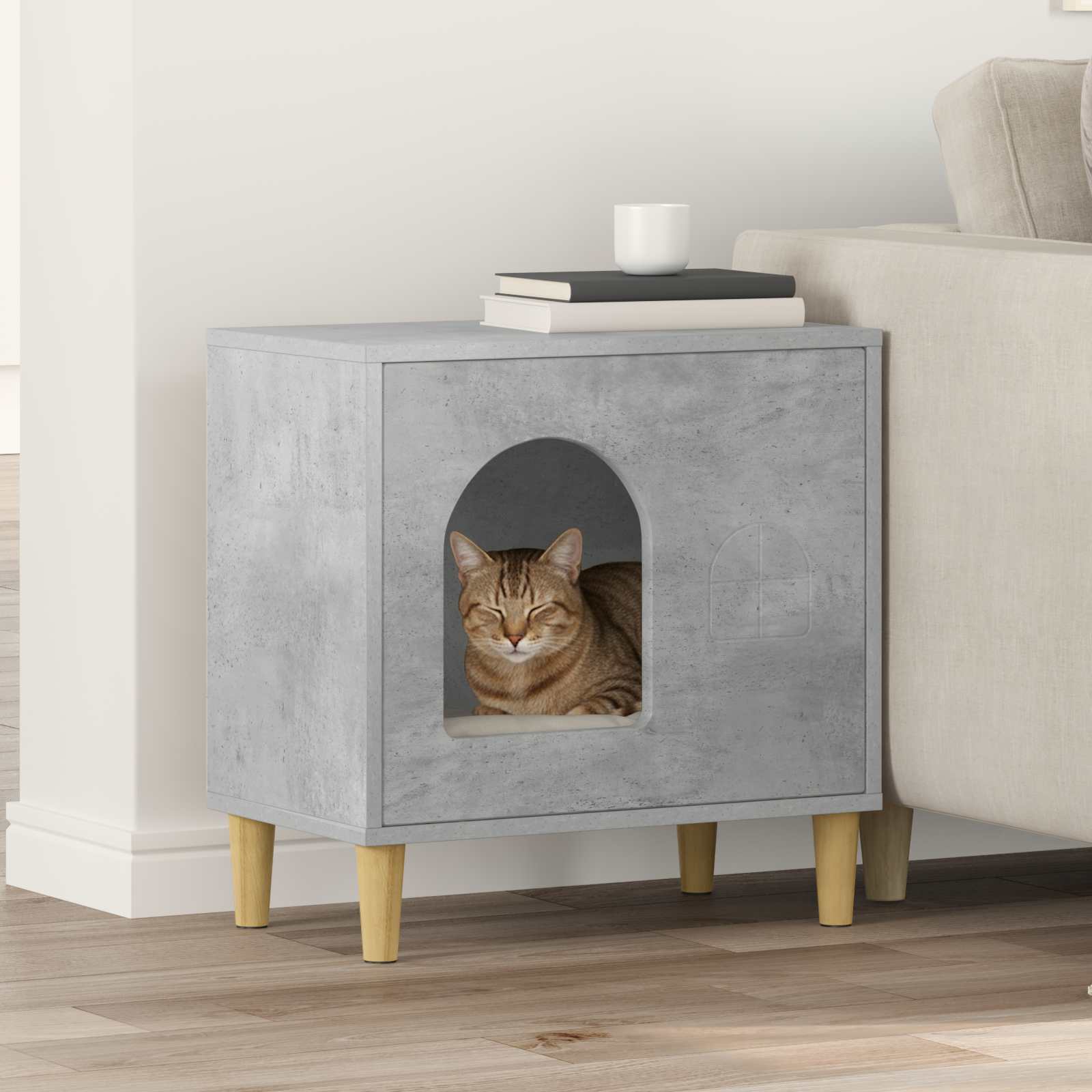 Macska Ház Betonszürke 51 x 30 x 52 cm Szerelt Fa