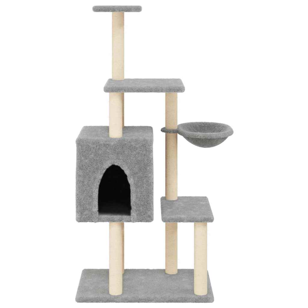 Világosszürke macskabútor szizál kaparófákkal 131 cm - Image 4