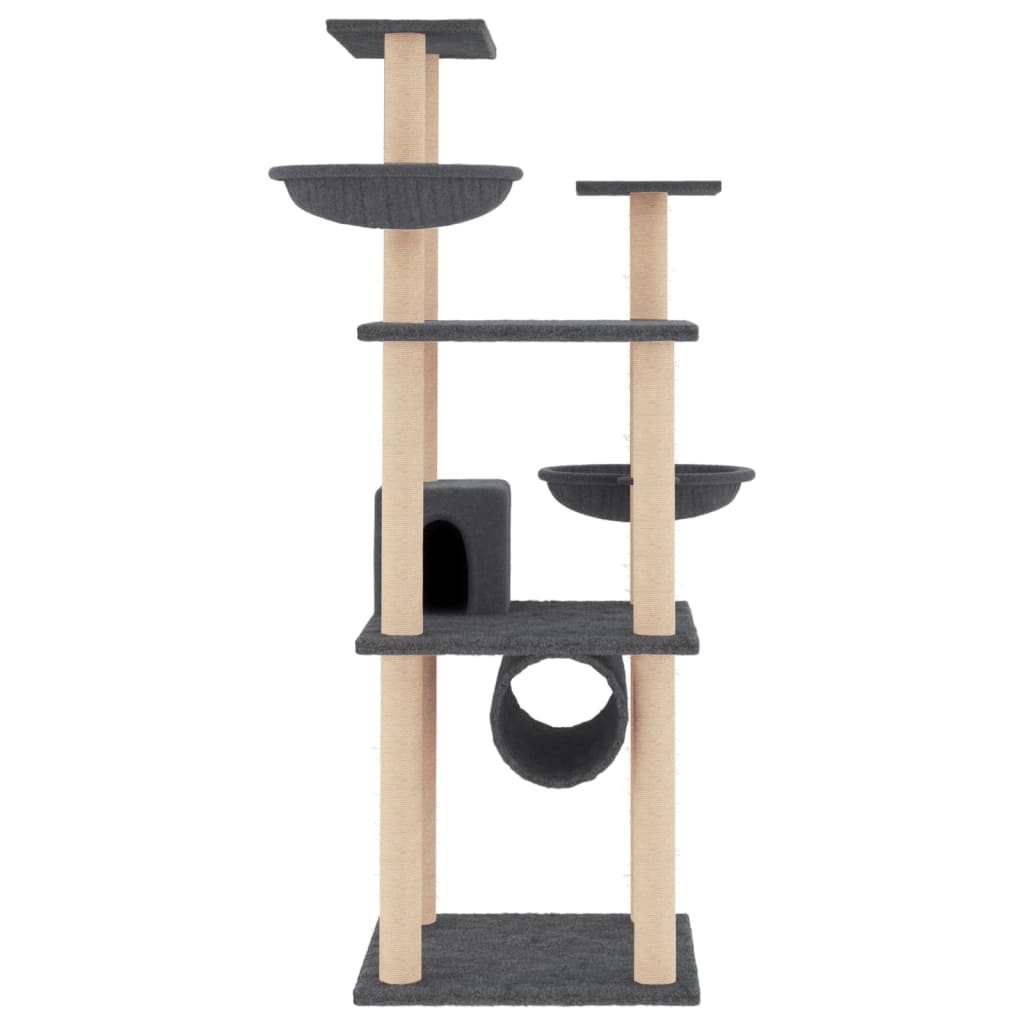 Sötétszürke macskabútor szizál kaparófákkal 141 cm - Image 3