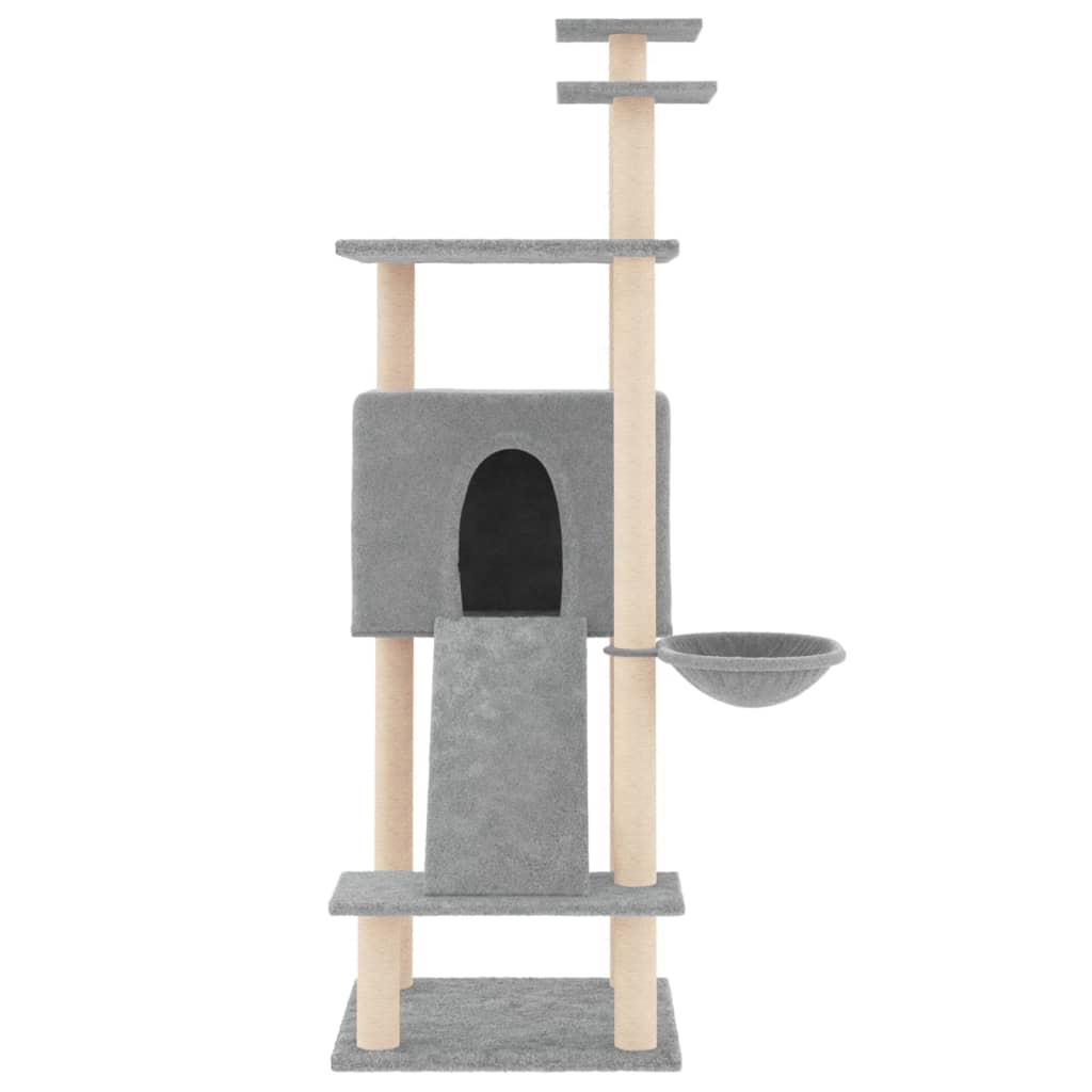 Világosszürke macskabútor szizál kaparófákkal 153 cm - Image 3